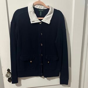Ralph Lauren Navy sweaterwith White Collar